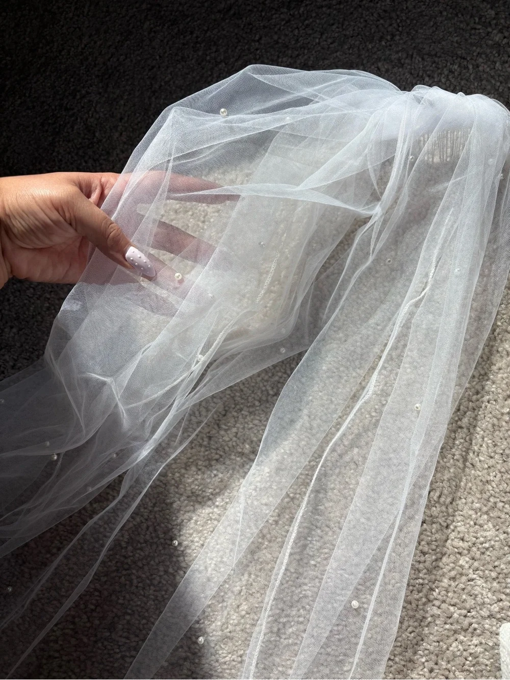 White Sheer Bridal Veil with Mini Pearls